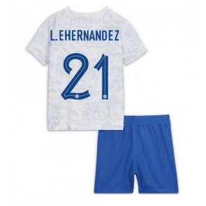 Frankrike Lucas Hernandez #21 kläder Barn VM 2022 Bortatröja Kortärmad (+ korta byxor)